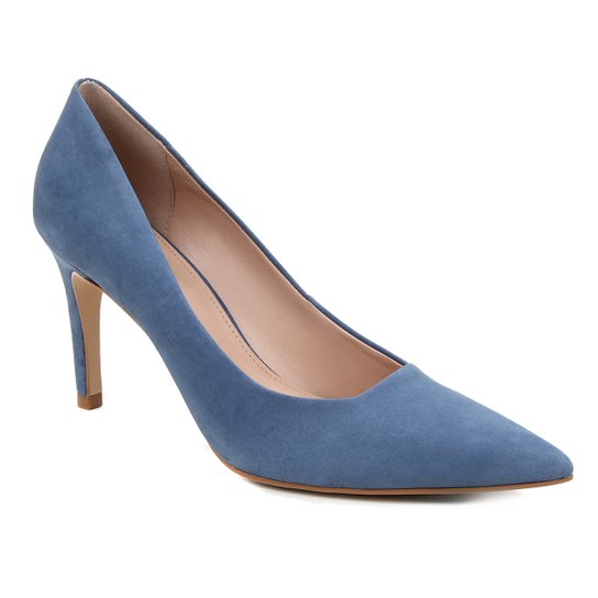 Scarpin Couro Shoestock Salto Alto Graciela Nobuck - Azul