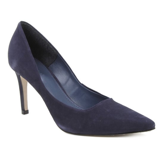 Scarpin Couro Shoestock Salto Alto Graciela Nobuck - Marinho