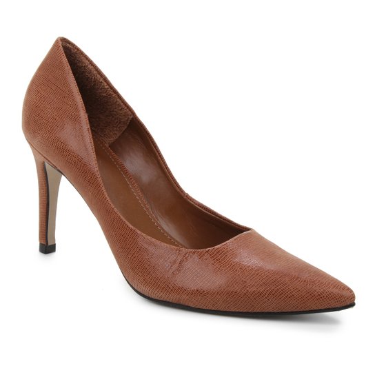 Scarpin Couro Shoestock Salto Alto Graciela Nobuck - Marrom