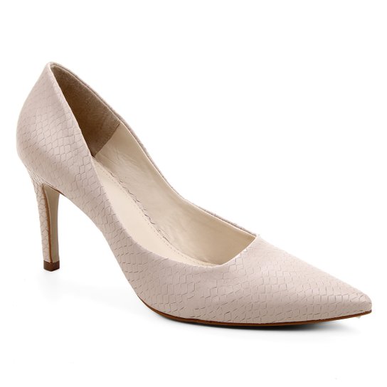 Scarpin Couro Shoestock Salto Alto Graciela Snake - Areia