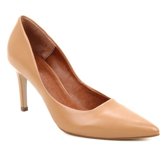 Scarpin Couro Shoestock Salto Alto Mestiço Graciela - Caramelo