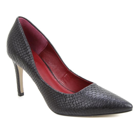 Scarpin Couro Shoestock Salto Alto Serpente - Preto