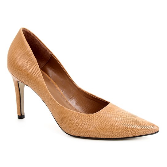 Scarpin Couro Shoestock Salto Alto Serpente - Caramelo
