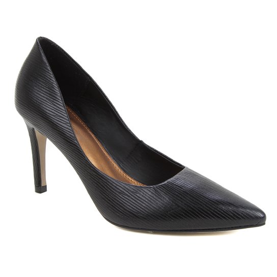 Scarpin Couro Shoestock Salto Alto Tressê - Preto