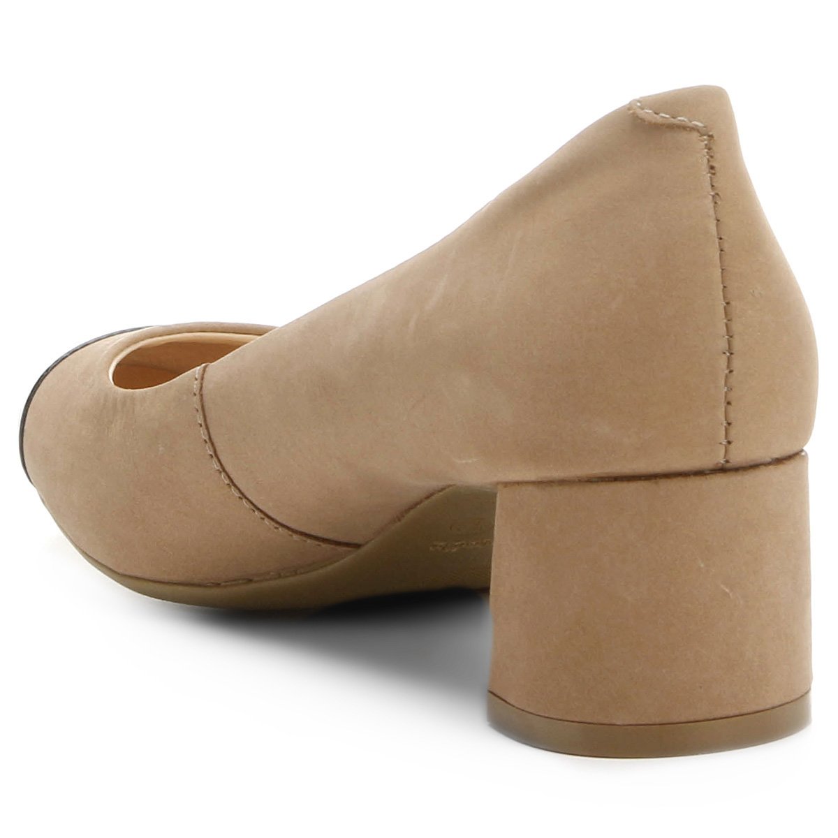 Scarpin Couro Shoestock Salto Grosso Biqueira - Bege+Preto | Shoestock