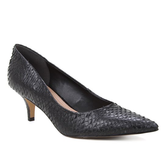 Scarpin Couro Shoestock Salto Médio Cobra - Preto