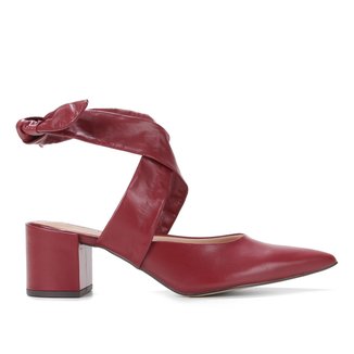 Scarpin Couro Shoestock Slingback Amarração Salto Médio