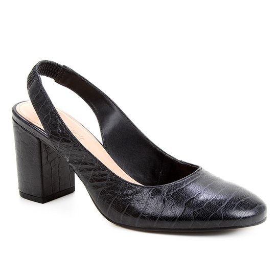 Scarpin Couro Shoestock Slingback Salto Médio - Preto
