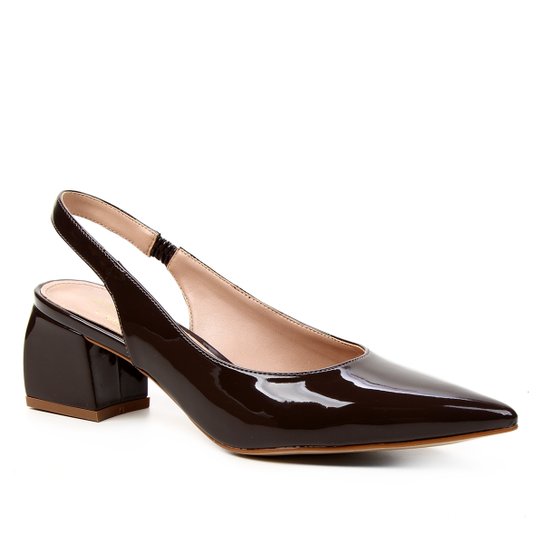 Scarpin Shoestock Slingback Verniz Salto Médio Naked - Cacau