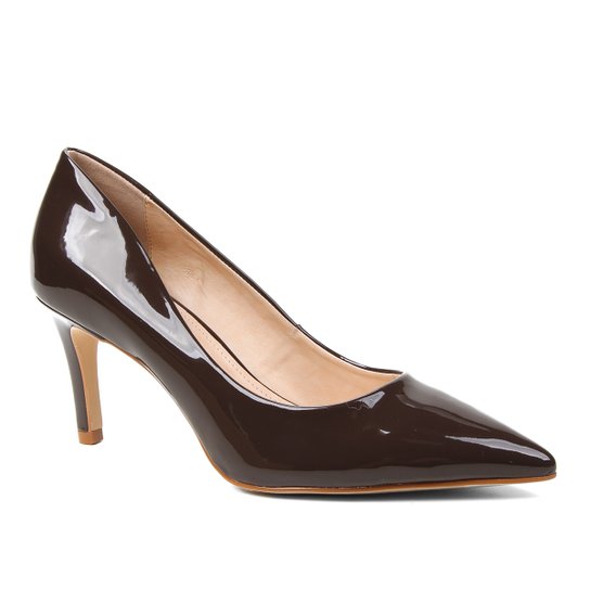 Scarpin Shoestock Verniz Salto Médio Naked - Cacau