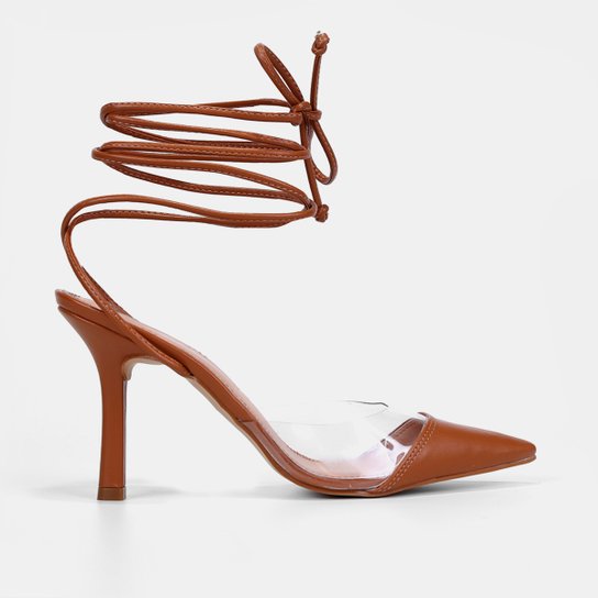 Scarpin Shoestock Vinil Amarração Salto Fino Alto