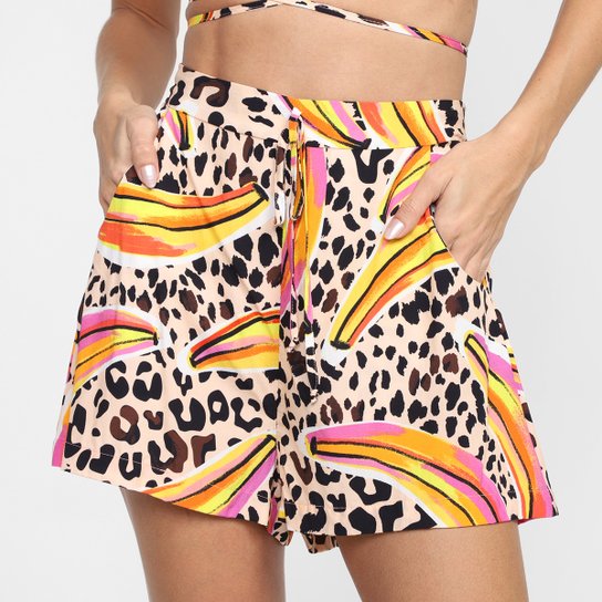 Short Mercatto Estampado Cintura Alta Feminino