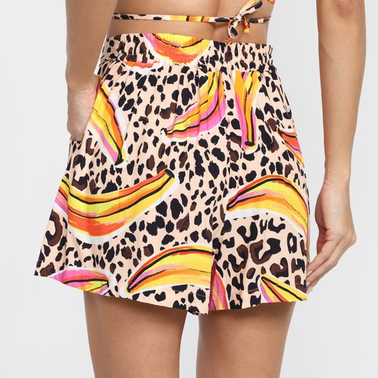 Short Mercatto Estampado Cintura Alta Feminino