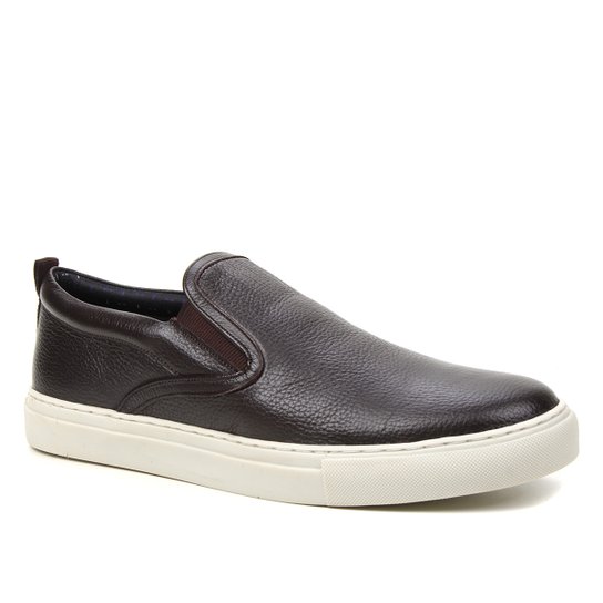 Slip On Couro Shoestock Camurça - Marrom