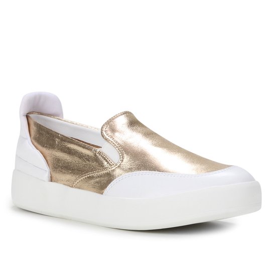Slip On Couro Shoestock Comfy Feminino - Dourado