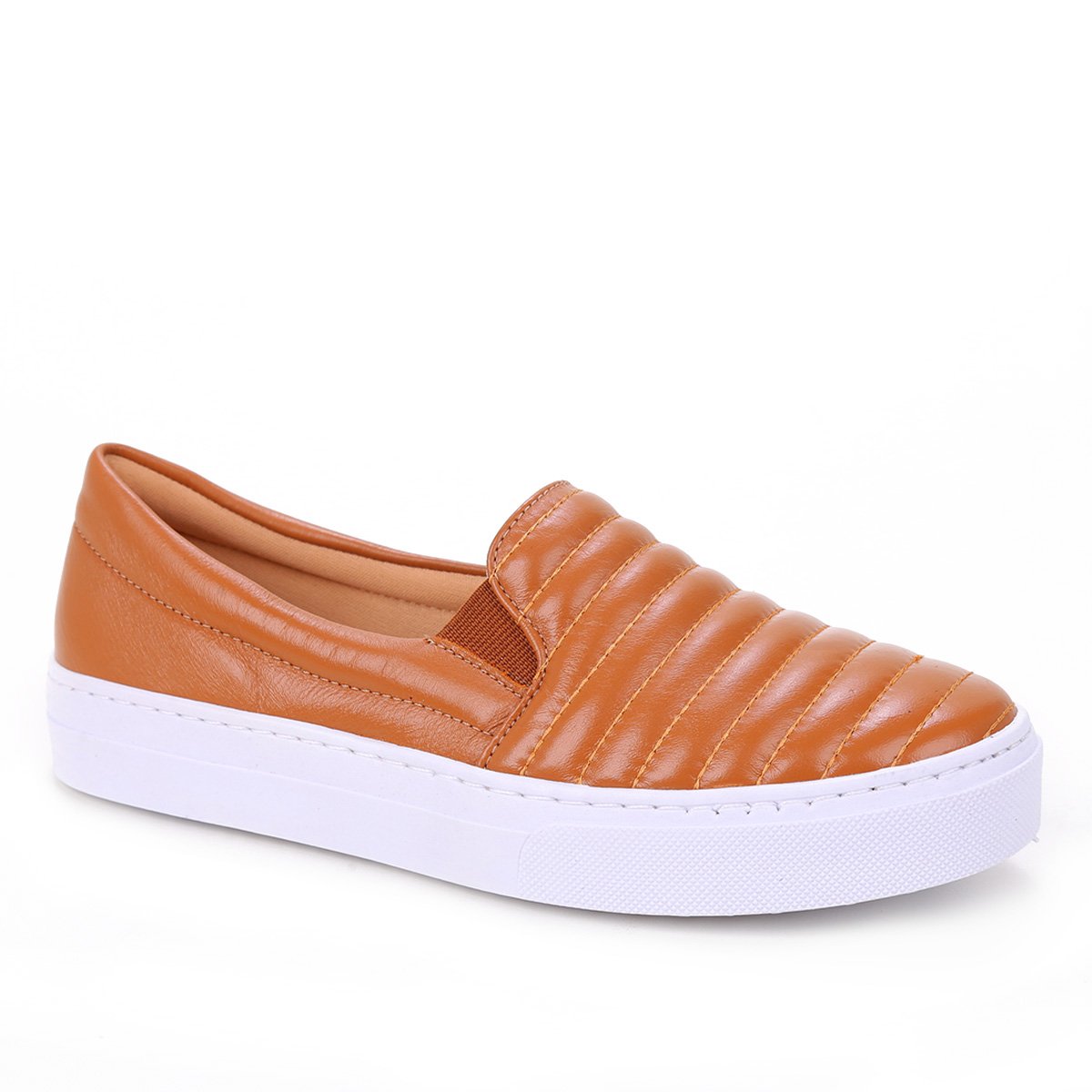 Slip On Couro Shoestock Costuras Feminino - Caramelo | Shoestock