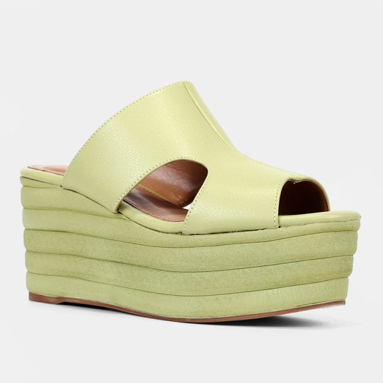 Tamanco Shoestock Recortes Monocolor Anabela Alta