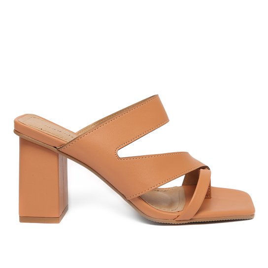 Tamanco Shoestock Tiras Salto Alto - Caramelo