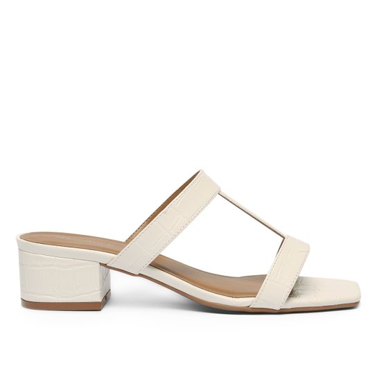 Tamanco Shoestock Tiras Salto Bloco - Branco