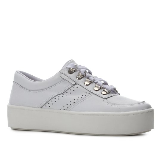 Tênis Couro Shoestock Ilhós Caixa Alta Feminino - Branco