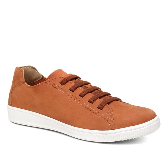 Tênis Couro Shoestock Nobuck Comfort Elástico Feminino - Caramelo