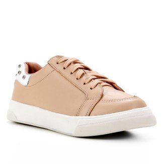 Tênis Couro Shoestock Rebite Cristal Feminino