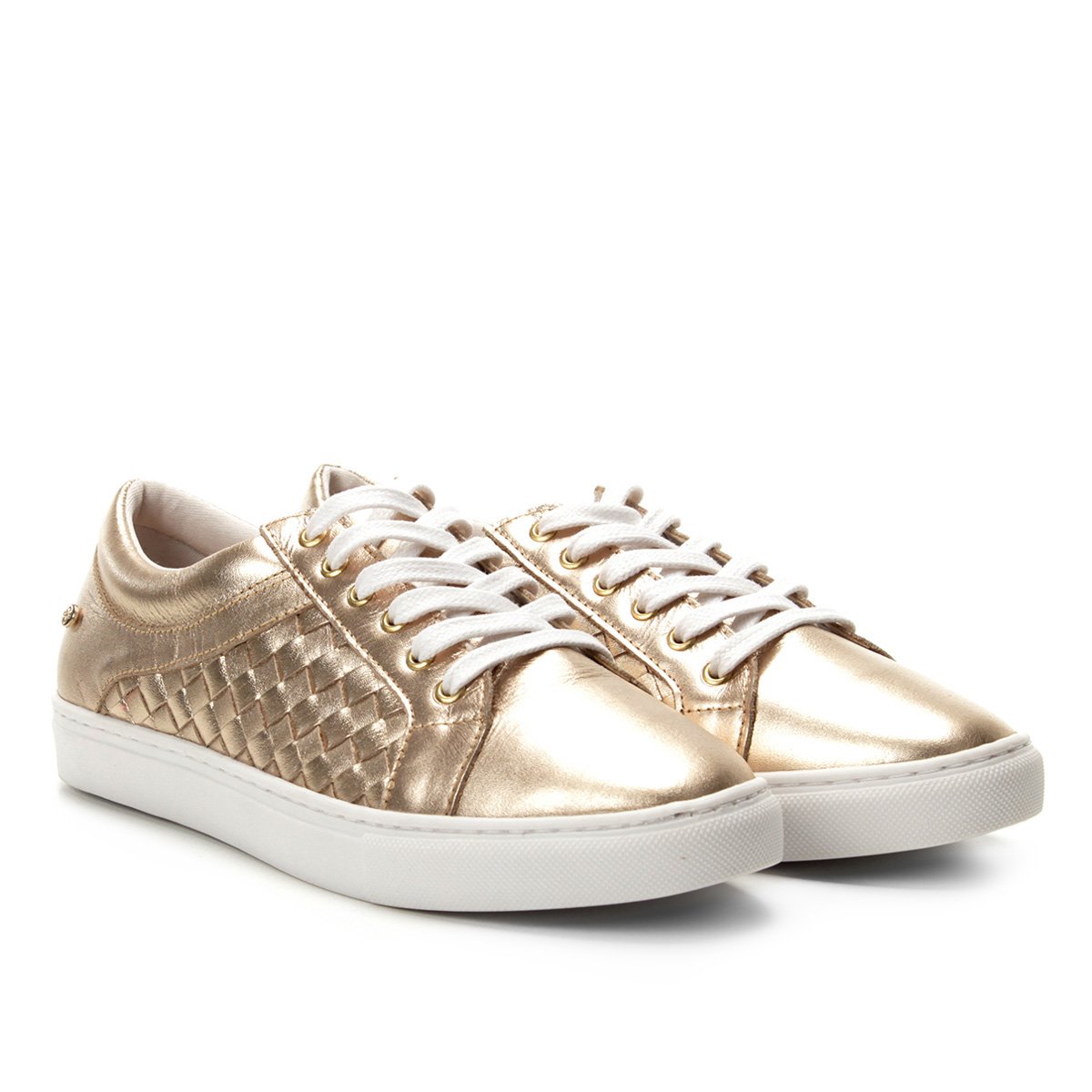 tenis couro dourado