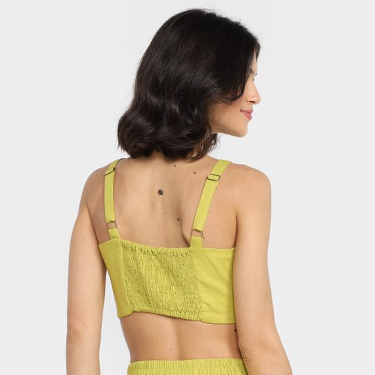 Top Cropped Farm Alças Reto Liso Decote Quadrado Feminino