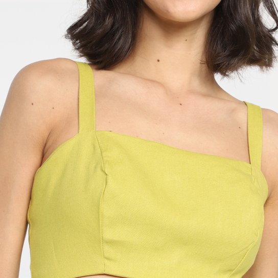Top Cropped Farm Alças Reto Liso Decote Quadrado Feminino
