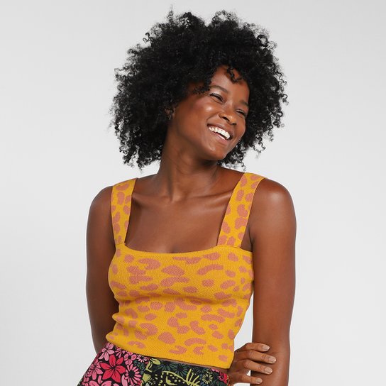 Top Cropped Farm Tricô Oncinha Lagosta Feminino
