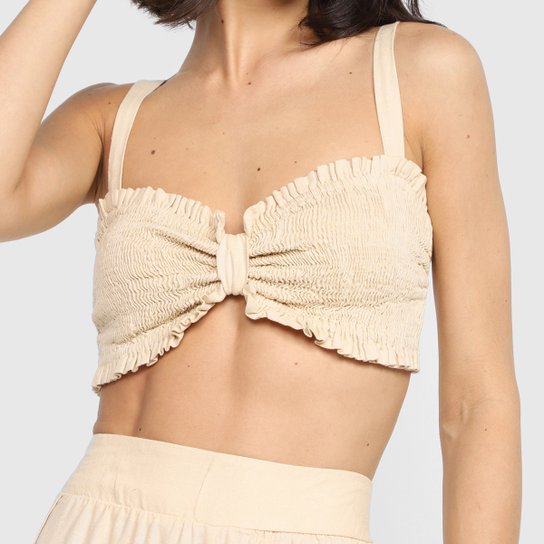 Top Farm Cropped Lastex Alças Largas Feminino