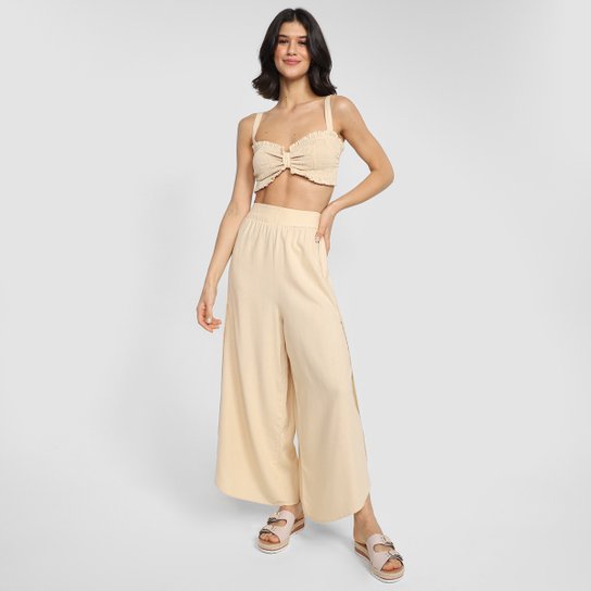 Top Farm Cropped Lastex Alças Largas Feminino