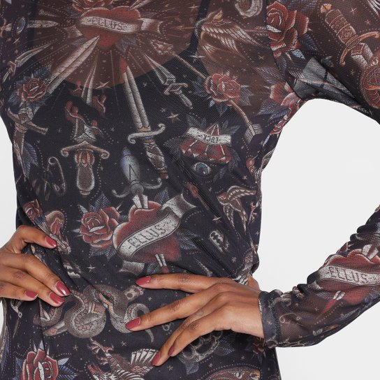 Vestido Curto Ellus Tattoo Old School Manga Longa