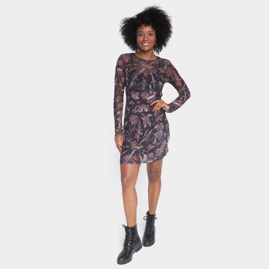 Vestido Curto Ellus Tattoo Old School Manga Longa
